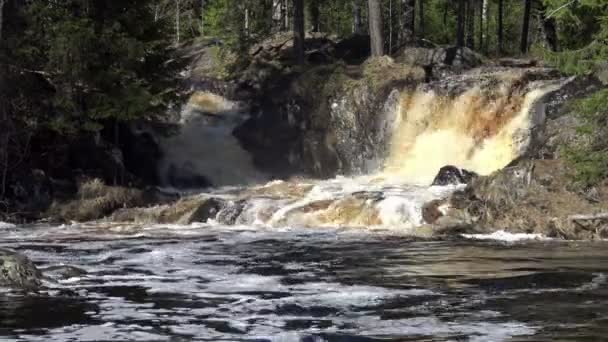 Cachoeira Montesa Selvagem Água Flui Sobre Rochas — Vídeo de Stock