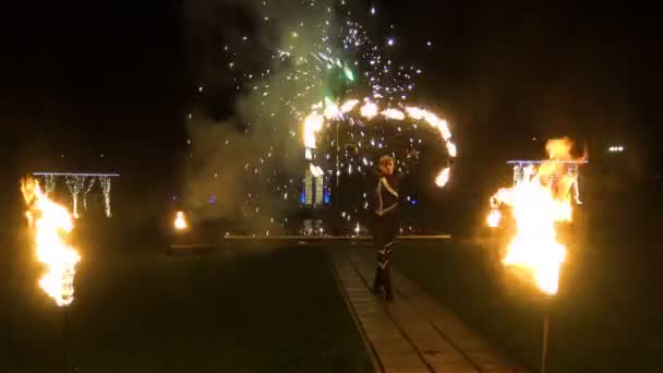 Belles Flammes Proches Feu Qui Brûle Nuit — Video