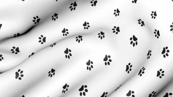 Animal Paw Prints Black White Animated Fabric Abstract Background Traces — Stock Video