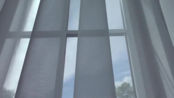 Vista Das Cortinas Penduradas Janela Olhe Dentro Para Fora — Vídeo de Stock