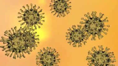 Uçan Coronavirus 3 boyutlu arka plan. Tehlikeli hücresel bulaşıcı virüs covid-19.