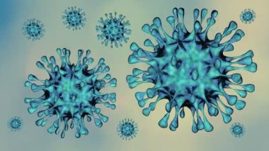Uçan Coronavirus 3 boyutlu arka plan. Tehlikeli hücresel bulaşıcı virüs covid-19.