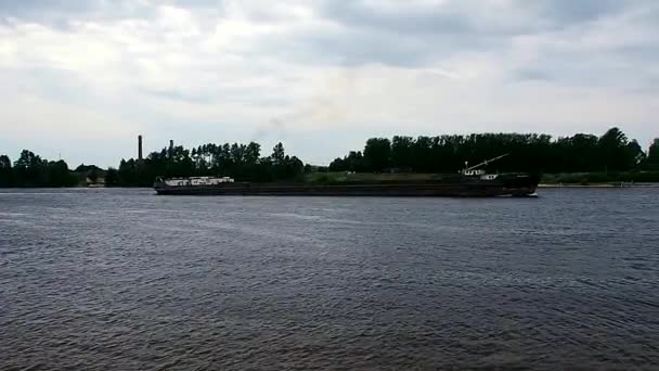 Navio Fluvial Carga Flutuante Navegação Verão Nos Rios Selvagens — Vídeo de Stock