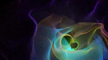 Fantastik sızıntılar çok renkli ışık. Siyah arkaplana karşı soyut renkli fraktal çizgiler eğrisi.