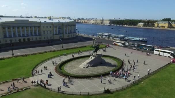 Copper Horseman Ett Monument Över Peter Senatstorget Sankt Petersburg Ovanifrån — Stockvideo