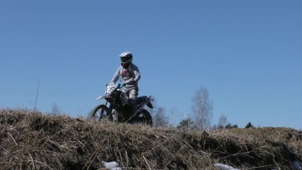 Jinete Carrera Enduro Motocicleta Bosque Rugosidad — Vídeos de Stock