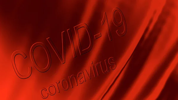 Cloth with the words Covid-19 and the virus. Background of matter with coronavirus.