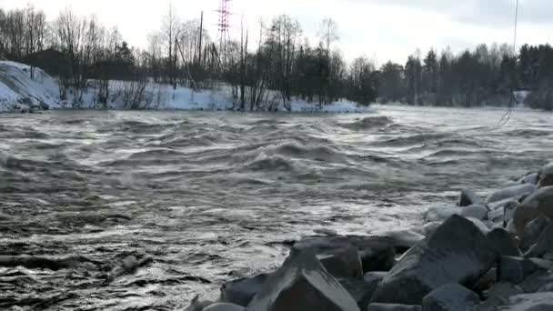 Речные Пороги Зимой Водные Пороги Реке Место Водного Туризма Проблемы — стоковое видео