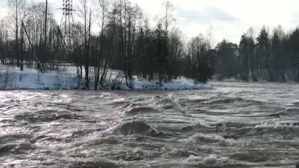 Речные Пороги Зимой Водные Пороги Реке Место Водного Туризма Проблемы — стоковое видео