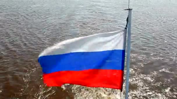 Russische Vlag Een Militair Schip Beweging Van Stof Wordt Herhaald — Stockvideo