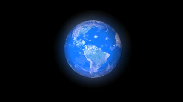 蓝色地球绕着它的轴在一个黑色的背景上旋转 从外面看我们的星球 — 图库视频影像