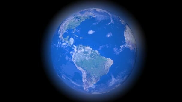 Blauwe Aarde Draait Haar Een Zwarte Achtergrond Bekijk Onze Planeet — Stockvideo