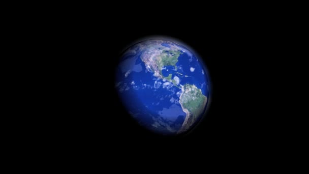 Terra Azul Gira Torno Seu Eixo Sobre Fundo Preto Ver — Vídeo de Stock