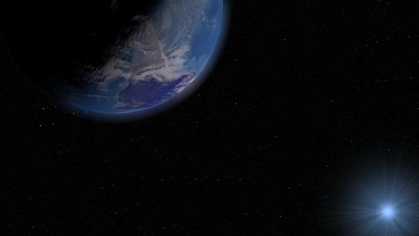 蓝色地球绕着它的轴在一个黑色的背景上旋转 从外面看我们的星球 — 图库视频影像