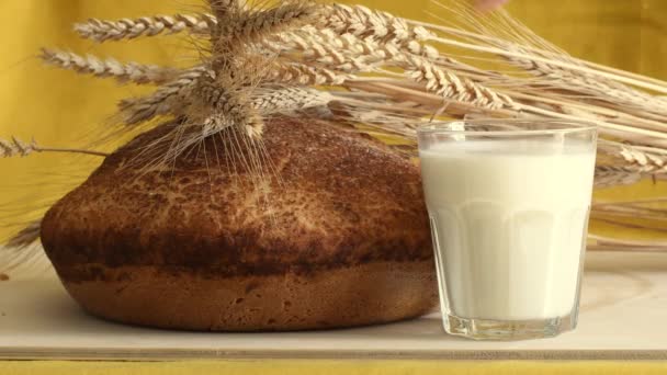 Freshly Baked Homemade Bread Milk Healthy Natural Wholesome Rural Food — Stock Video