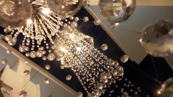 Magical Light Sparkling Glass Balls Hanging Swinging Garlands Faceted Ball — Stock Video