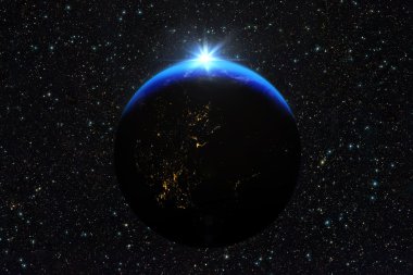 Mavi sunrise, dünyanın uzaydan görünümü.