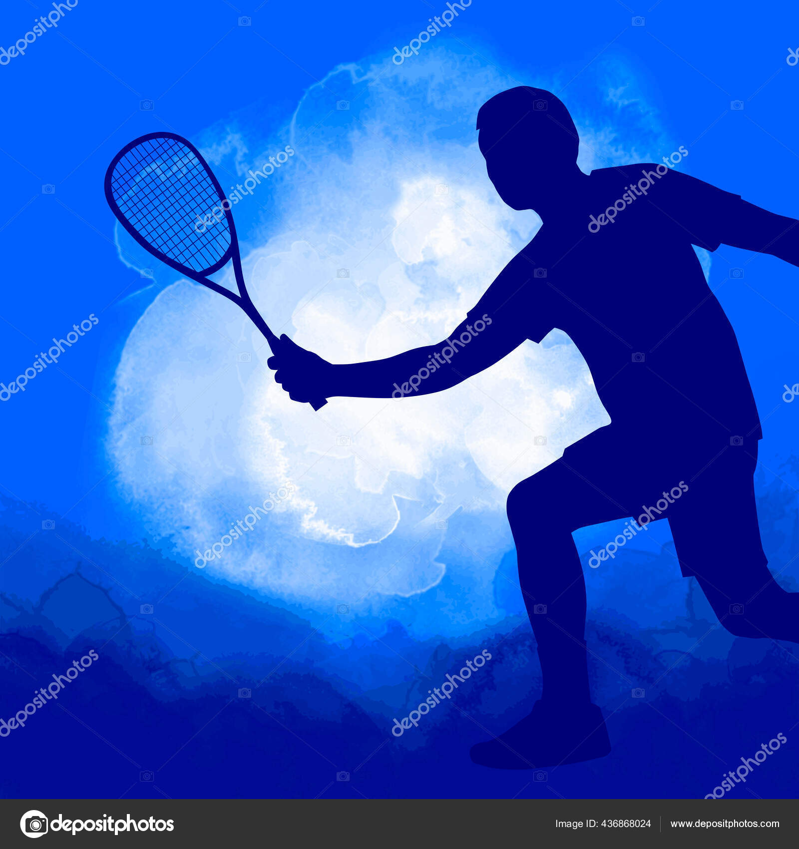 Grafis Olahraga Squash Dengan Latar Belakang Cat Air Biru Stok Vektor C Artemis2000 436868024