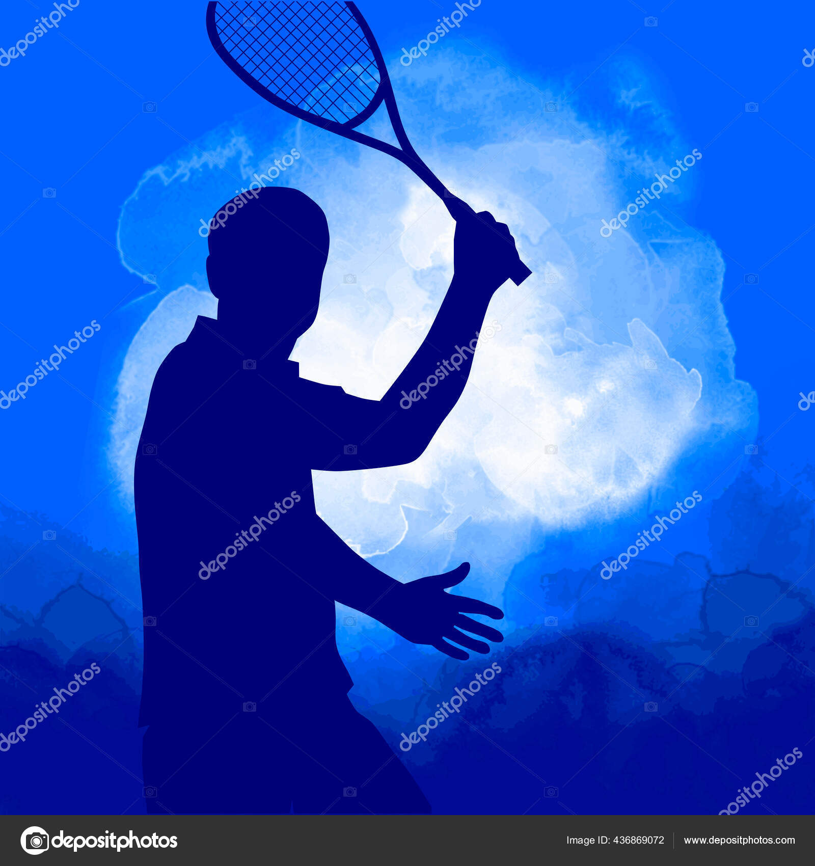 Grafis Olahraga Squash Dengan Latar Belakang Cat Air Biru Stok Vektor C Artemis2000 436869072