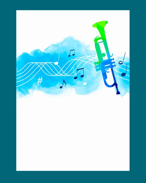 Музыкальная Графика Трубой Акварельном Фоне — стоковый вектор