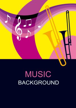 Vektör kalitesinde trombon rüzgar enstrümanı ile müzik grafiği.
