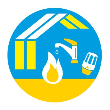 Ateş ve su musluğu olan tesisatçı logosu..