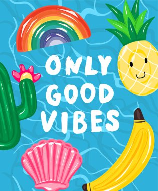 Sadece su yüzeyi dokusuna sahip Vibes 'tan iyi alıntılar. Renkli şamandıralı wimming havuzu, en iyi illüstrasyon..