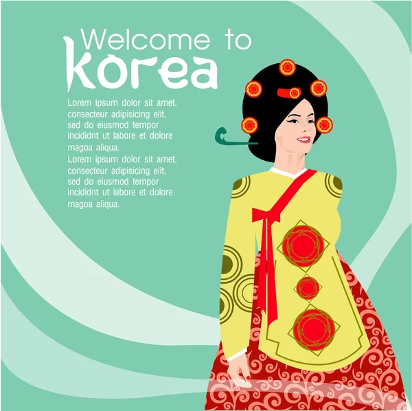 A Coreia belezas mulheres e vestindo tradicional coreano, fundo — Vetor de Stock