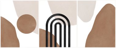 Soyut estetik suluboya el seti çağdaş arka planlar, duvar dekorasyonu için orta yüzyıl modern sanat fikirleri, iç tasarım poster tasarımı.