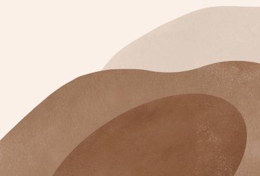 Terracota arka planı. Bej üzerine suluboya desenli kahverengi şekiller. Yüzyılın ortası estetik sanatı.