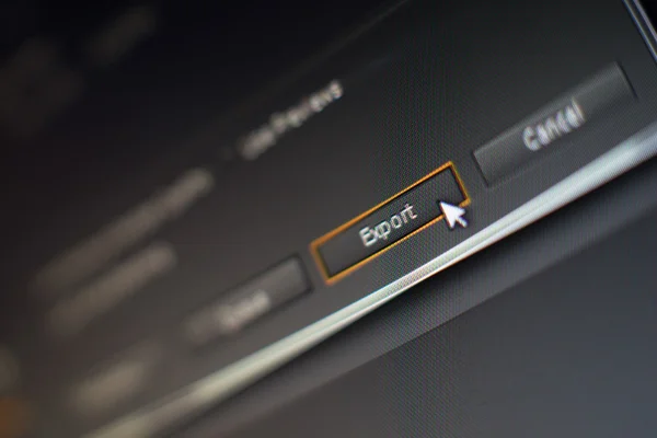 編集ソフトウェアで [エクスポート] ボタンをクリックするマウス ポインター — ストック写真