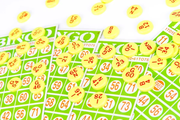 Cartão de bingo organizar com chip de número — Fotografia de Stock