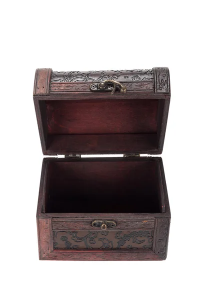 Kotak teasure kayu antik memiliki kunci di samping — Stok Foto