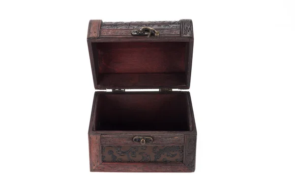 Vintage wood teasure box have lock beside — Stock Photo, Image