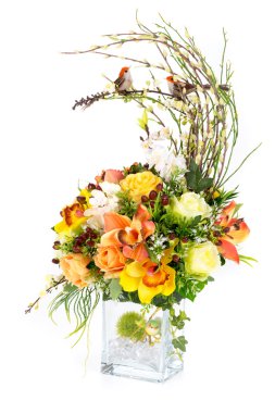 Decoration artificial plastic flower with vintage design vase clipart