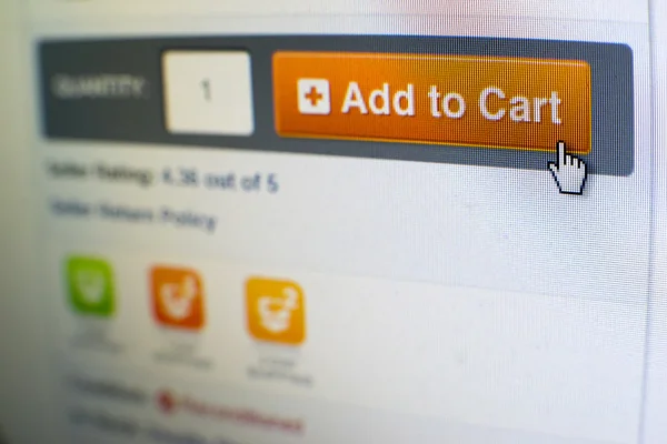 Mouse Clicking "add to cart" button in an e-commerce website — Stock Photo, Image