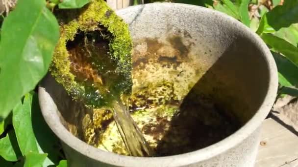 Гаряча вода тече з труби, гаряча весна воду кипіння, Beppu, Японія — стокове відео