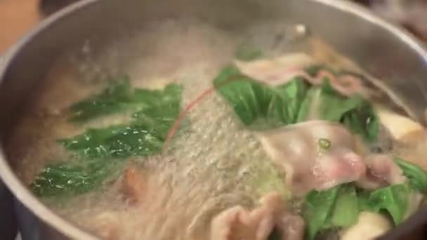 Pote de Sukiyaki com água quente — Vídeo de Stock