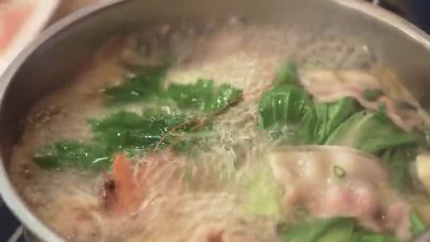 Sukiyaki Topf mit heißem Wasser — Stockvideo