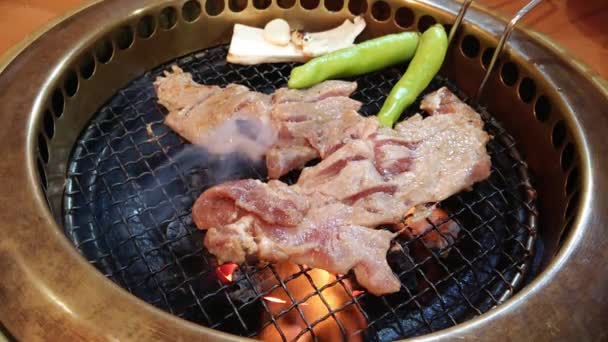 Estufas de barbacoa coreanas con chacoal en el interior para yakiniku — Vídeo de stock