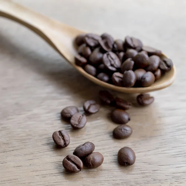 Kaffeebohnen-Schöpflöffel mit Holzlöffel — Stockfoto