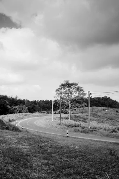 Preto e branco bela vista do sol em um campo em um r — Fotografia de Stock