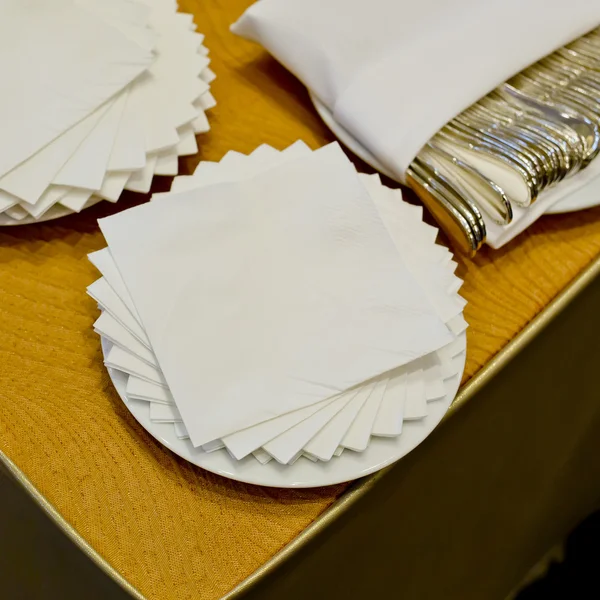 White Square Bar Napkin at Buffet line — Stock Photo, Image