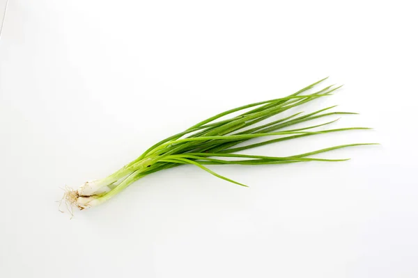 Fresca cipolla giovane su sfondo bianco — Foto Stock