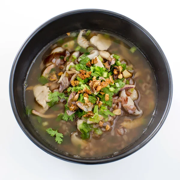 Rice congee mixed with meat or rice gruel with pork, dried shrim — Stock Image Rice congee mixed with meat or rice gruel with pork, dried shrim Stock Image