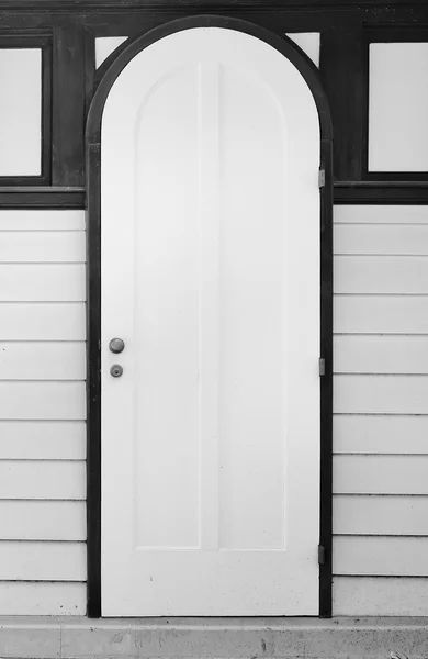 Interior home with white wooden door and white wood wall — Stock Photo, Image