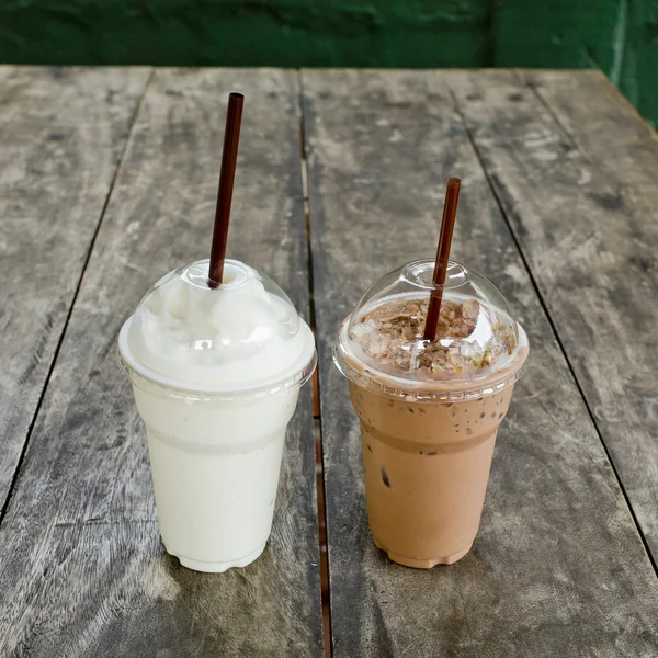 Ice coffee with milk shake on wood table — Stock Photo, Image