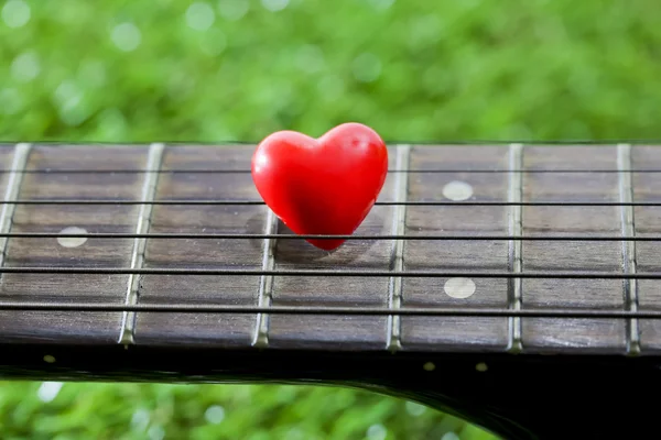 Heart on neck guitars and strings on the grass — Stock Photo, Image