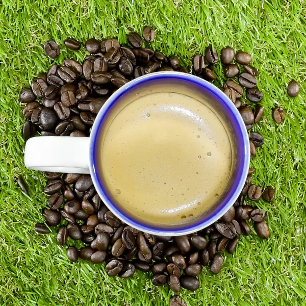 Close-up of cappuccino foam on grass — Stock Photo, Image