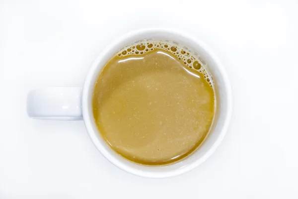 Vue du dessus d'une tasse de café, isoler sur blanc — Photo